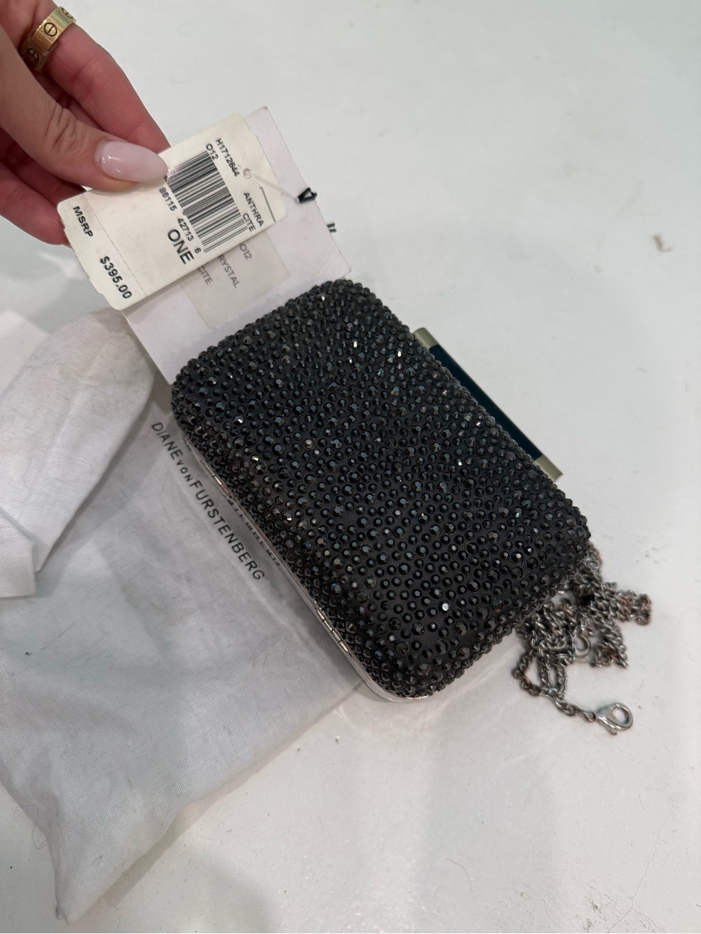 Diane von Furstenberg Black Crystal Minaudiere Evening Clutch